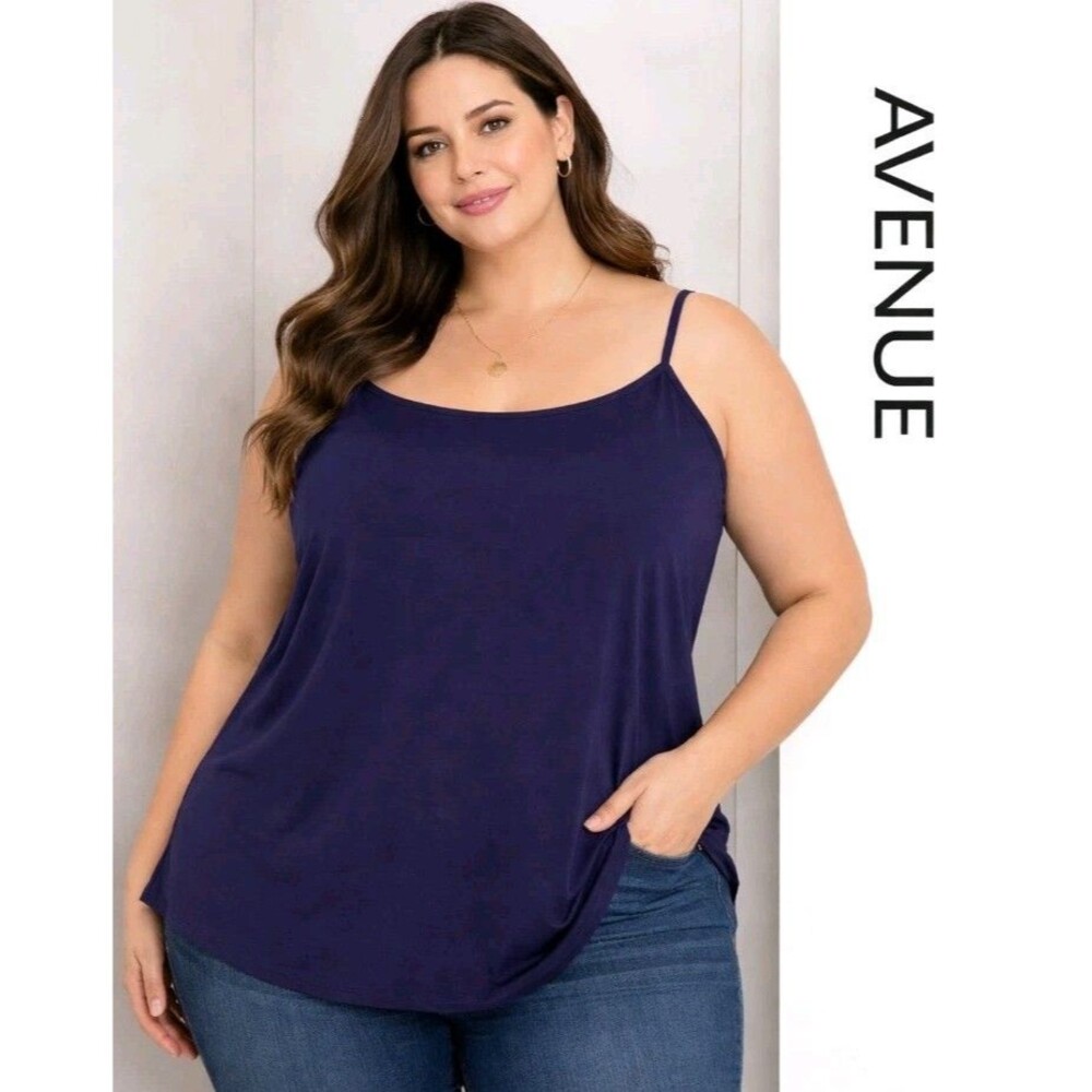 NWT AVENUE Womens 26/28 Cami Shell Tank Top Solid Dark Purple Spandex Adj Straps